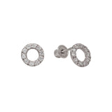 10k Solid Gold CZ Circle Cutout Studs - White Gold - Earrings - Ofina