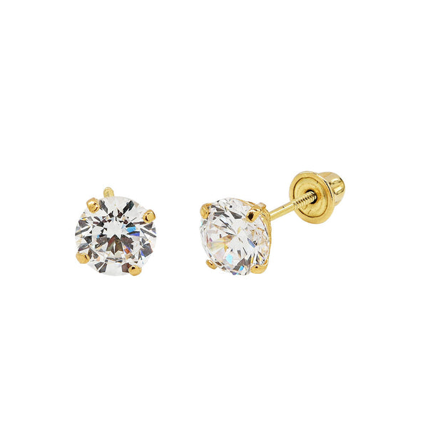 10k Solid Gold 5mm CZ Studs - Yellow Gold - Earrings - Ofina