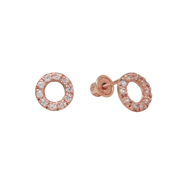 10k Solid Gold CZ Circle Cutout Studs - Rose Gold - Earrings - Ofina