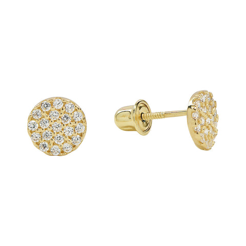 10k Solid Gold CZ Circle Studs - Yellow Gold - Earrings - Ofina