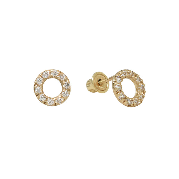 10k Solid Gold CZ Circle Cutout Studs - Yellow Gold - Earrings - Ofina