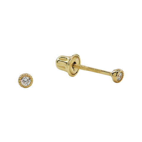 10k Solid Gold CZ Scalloped Studs - Yellow Gold - Earrings - Ofina