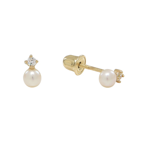 10k Solid Gold CZ / Pearl Studs - Yellow Gold - Earrings - Ofina