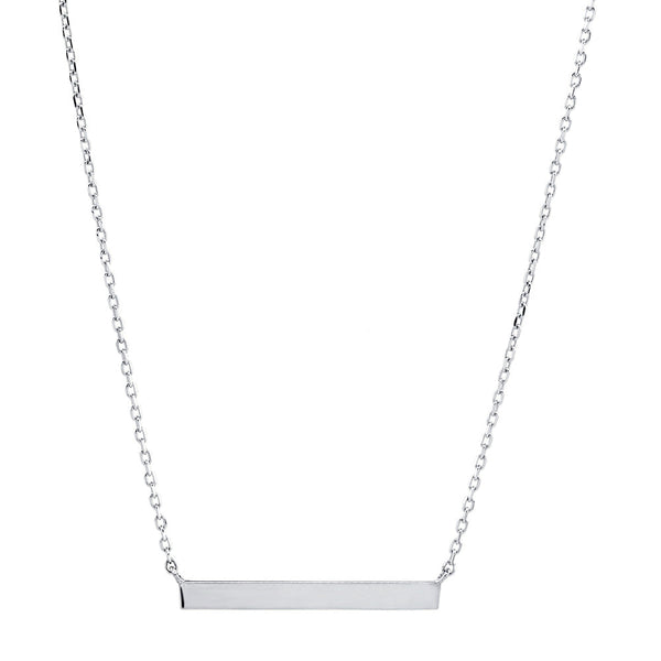 10k Solid Gold Thin Bar Necklace - White Gold - Necklaces - Ofina