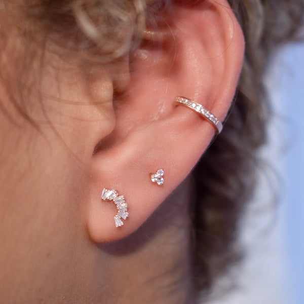 10k Solid Gold Tri-CZ Studs -  - Earrings - Ofina