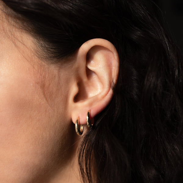 10k Solid Gold Elongated Huggies -  - Earrings - Ofina