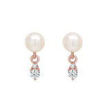 10k Solid Gold Pearl w/ Hanging CZ Studs - Rose Gold - Earrings - Ofina