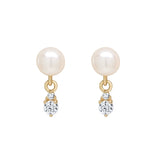 10k Solid Gold Pearl w/ Hanging CZ Studs - Yellow Gold - Earrings - Ofina