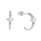 10k Solid Gold Opal Prong Huggie Studs - White Gold - Earrings - Ofina