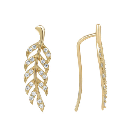 10K Solid Gold CZ Leaf Crawlers - Yellow Gold - Earrings - Ofina