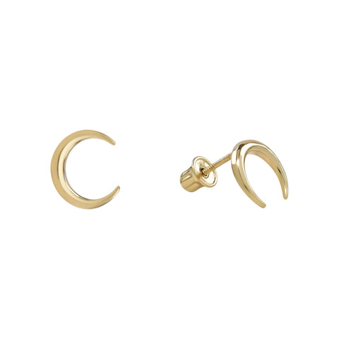 10k Solid Gold Crescent Horn Studs - Yellow Gold - Earrings - Ofina
