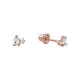 10k Solid Gold Tiny Round/Teardrop CZ Studs - Rose Gold - Earrings - Ofina