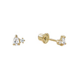 10k Solid Gold Tiny Round/Teardrop CZ Studs - Yellow Gold - Earrings - Ofina