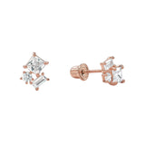 10k Solid Gold CZ Trio Cluster Studs - Rose Gold - Earrings - Ofina