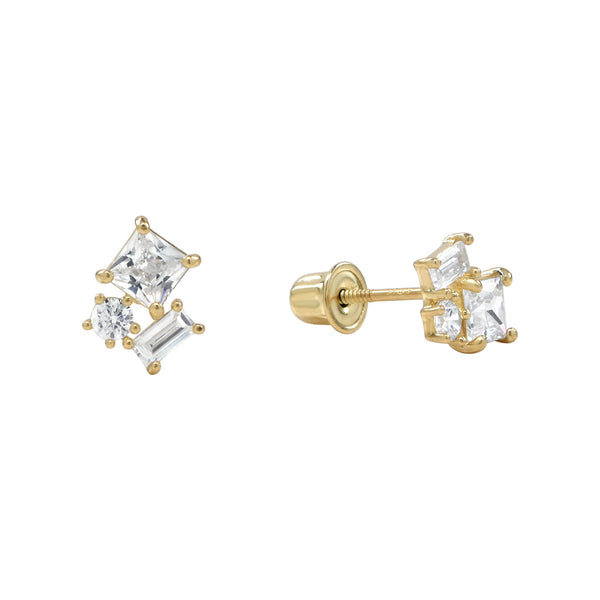 10k Solid Gold CZ Trio Cluster Studs - Yellow Gold - Earrings - Ofina