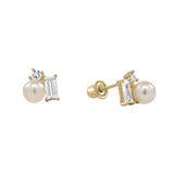 10k Solid Gold Pearl w/ CZ Cluster Studs - Yellow Gold - Earrings - Ofina