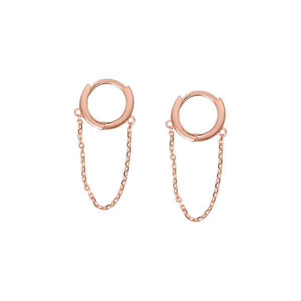 10k Solid Gold Huggie Dangle Chain - Small - Sold Individually / Rose Gold - Earrings - Ofina