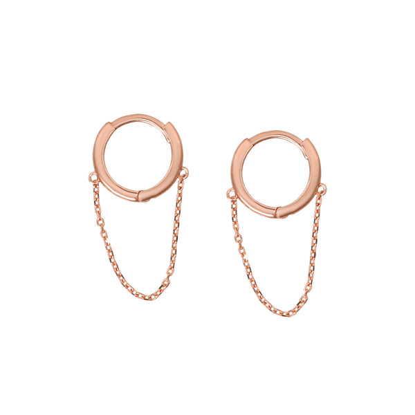 10k Solid Gold Huggie Dangle Chain - Medium - Sold Individually / Rose Gold - Earrings - Ofina