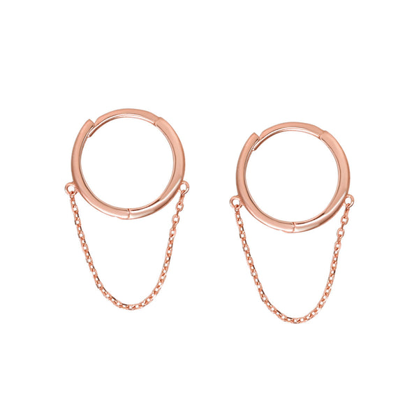 10k Solid Gold Huggie Dangle Chain - Large - Sold Individually / Rose Gold - Earrings - Ofina