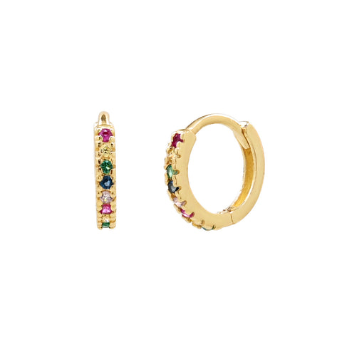 10k Solid Gold Colorful CZ Huggies - Small - Earrings - Ofina