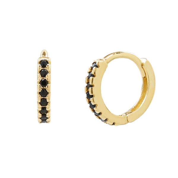 10k Solid Gold Black CZ Huggies - Small - Earrings - Ofina