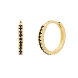 10k Solid Gold Black CZ Huggies - Medium - Earrings - Ofina