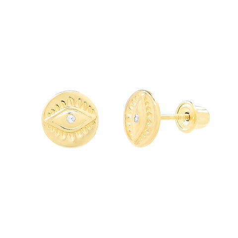 10k Solid Gold CZ Evil Eye Studs -  - Earrings - Ofina