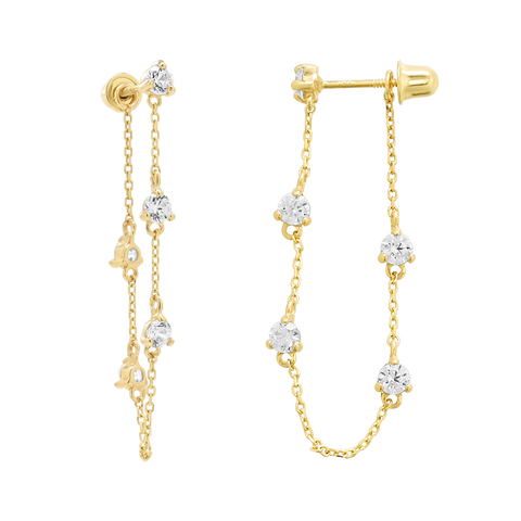 14k Solid Gold Multi-CZ Drop Studs -  - Earrings - Ofina