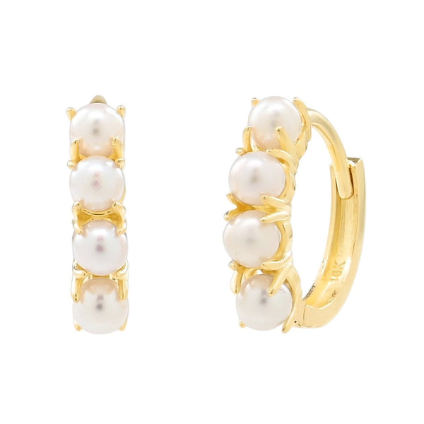 10k Solid Gold Freshwater Pearl Huggies -  - Earrings - Ofina