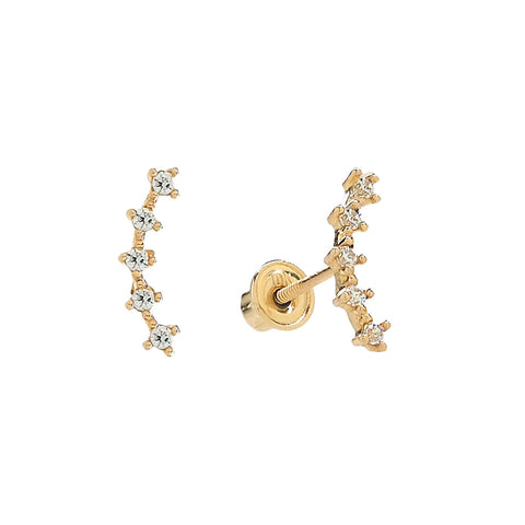 10k Solid Gold Tiny CZ Curved Crawler - Yellow Gold - Earrings - Ofina