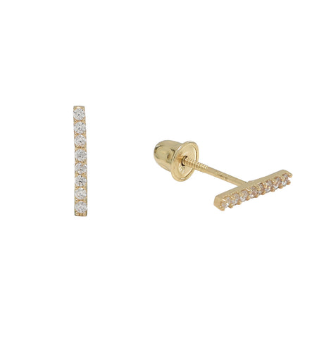 10k Solid Gold Thin CZ Bar Studs - Yellow Gold - Earrings - Ofina