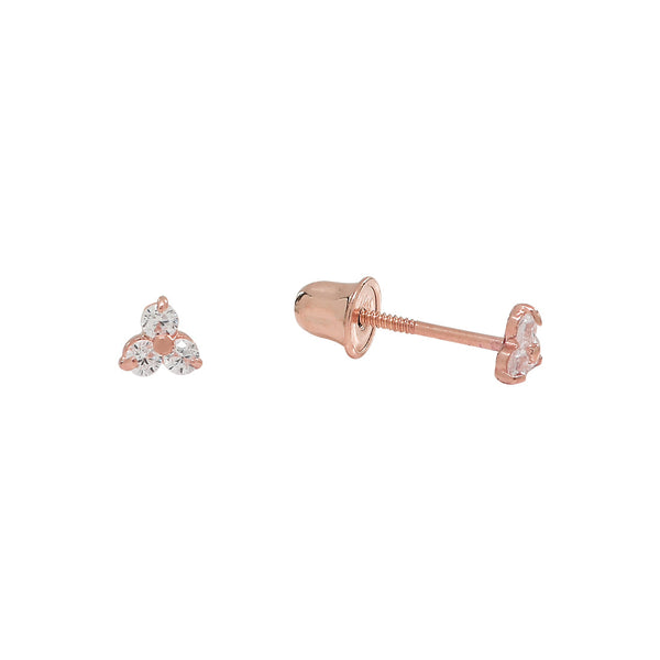 10k Solid Gold Tri-CZ Studs - Rose Gold - Earrings - Ofina