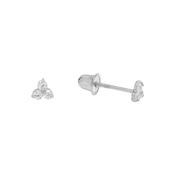 10k Solid Gold Tri-CZ Studs - White Gold - Earrings - Ofina