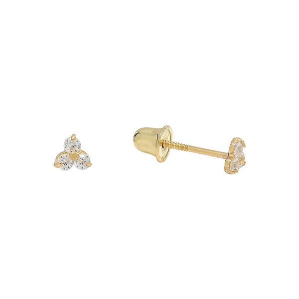 10k Solid Gold Tri-CZ Studs - Yellow Gold - Earrings - Ofina