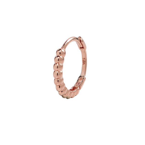 10k Solid Gold Thick Beaded Huggie - Rose Gold - Sold Individually - Earrings - Ofina