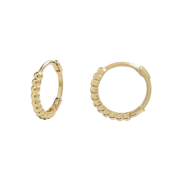 10k Solid Gold Thick Beaded Huggie -  - Earrings - Ofina
