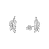 10k Solid Gold CZ Leaves Studs - White Gold - Earrings - Ofina