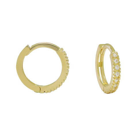 10k Solid Gold CZ Textured Channel Huggie - Yellow Gold - Sold Individually - Earrings - Ofina