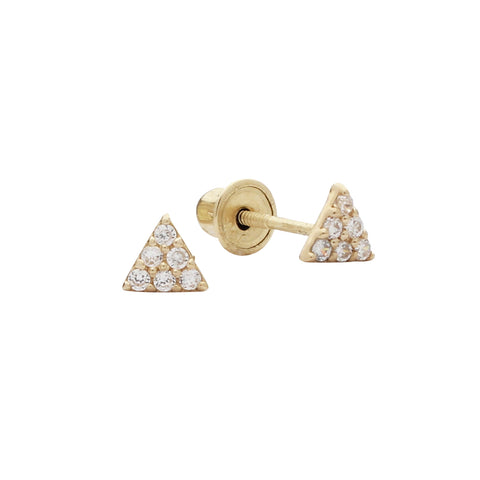 10k Solid Gold CZ Triangle Studs - Yellow Gold - Earrings - Ofina