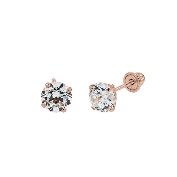 10k Solid Gold 5mm CZ Studs - Rose Gold - Earrings - Ofina