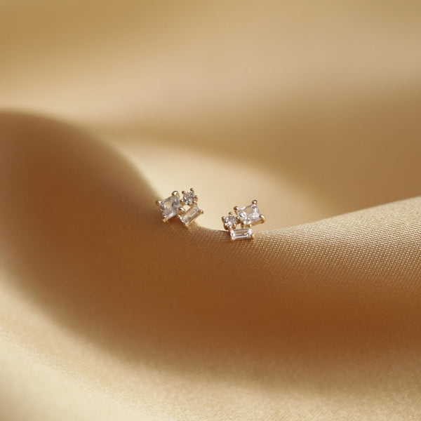 10k Solid Gold CZ Trio Cluster Studs -  - Earrings - Ofina