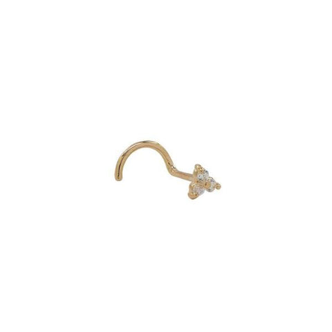 10k Solid Gold Triple CZ Nose Stud - Yellow Gold - Nose - Ofina