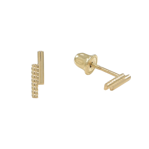 10k Solid Gold Double Bar Studs - Yellow Gold - Earrings - Ofina