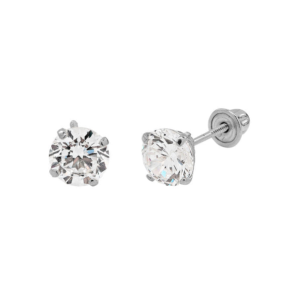 10k Solid Gold 5mm CZ Studs - White Gold - Earrings - Ofina