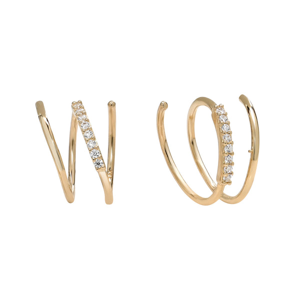 10k Solid Gold CZ Twisted Bar Earring -  - Earrings - Ofina