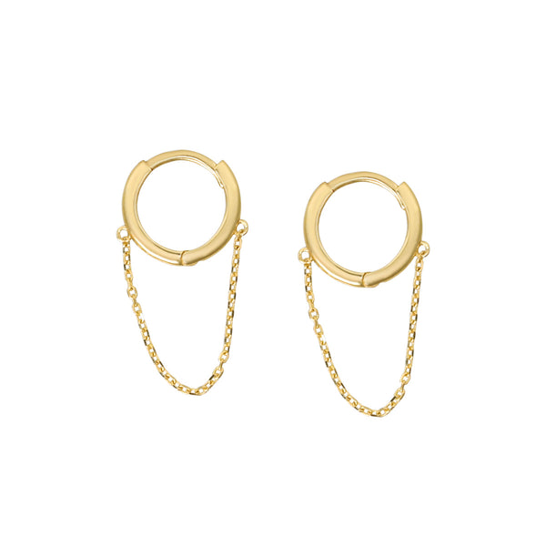 10k Solid Gold Huggie Dangle Chain - Medium - Sold Individually / Yellow Gold - Earrings - Ofina