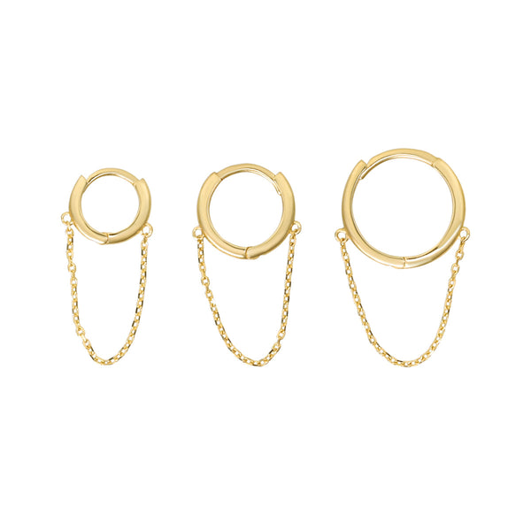 10k Solid Gold Huggie Dangle Chain -  - Earrings - Ofina