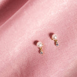 10k Solid Gold Pearl w/ Hanging CZ Studs -  - Earrings - Ofina